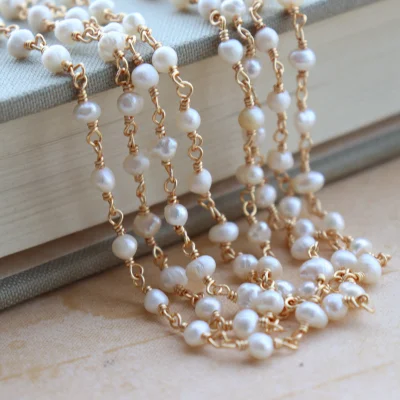 Cadena de oro de 14K chapada en cobre, cadena para gafas con perlas naturales, accesorios para prendas de vestir, materiales DIY